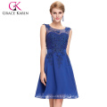 Grace Karin 2016 Robe de bal courte sans manches Coude d&#39;équipage Royal Blue Beaded Chiffon Photos réelles de robe de cocktail GK000063-4